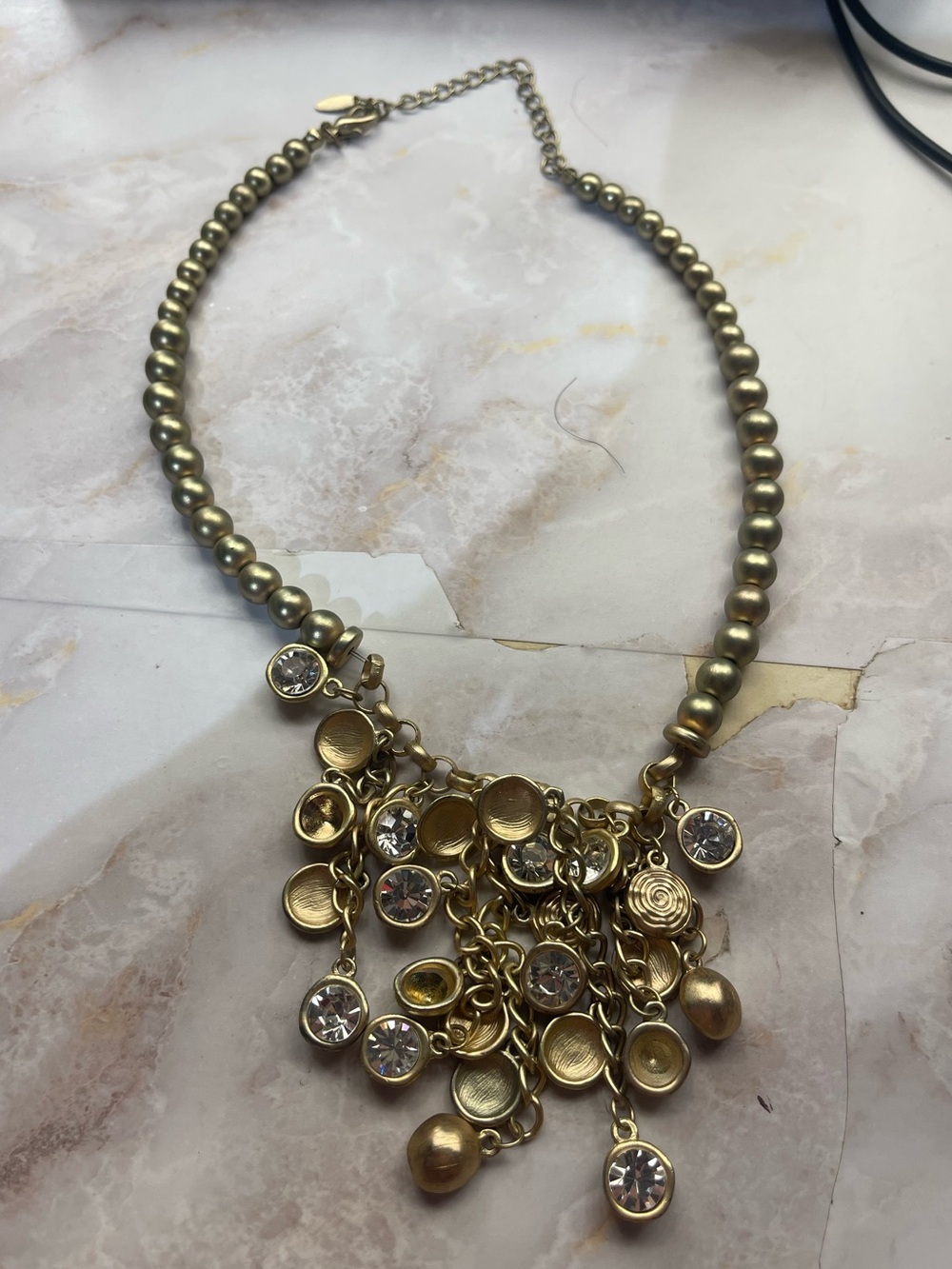 CHICOS Logan Crystal Gold Tone Bib Statement Necklace NWT $79 16”-20” adjustable